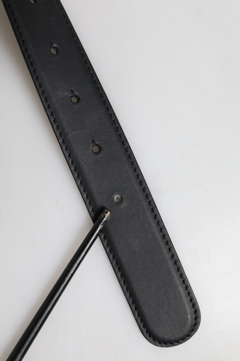 Black Leather Metal Waist DG Logo Buckle Belt