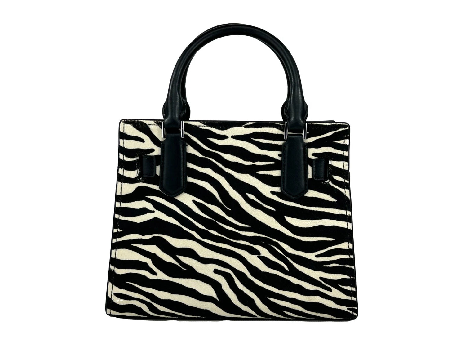Hamilton Small Leather Zebra Print Satchel Crossbody Black/White