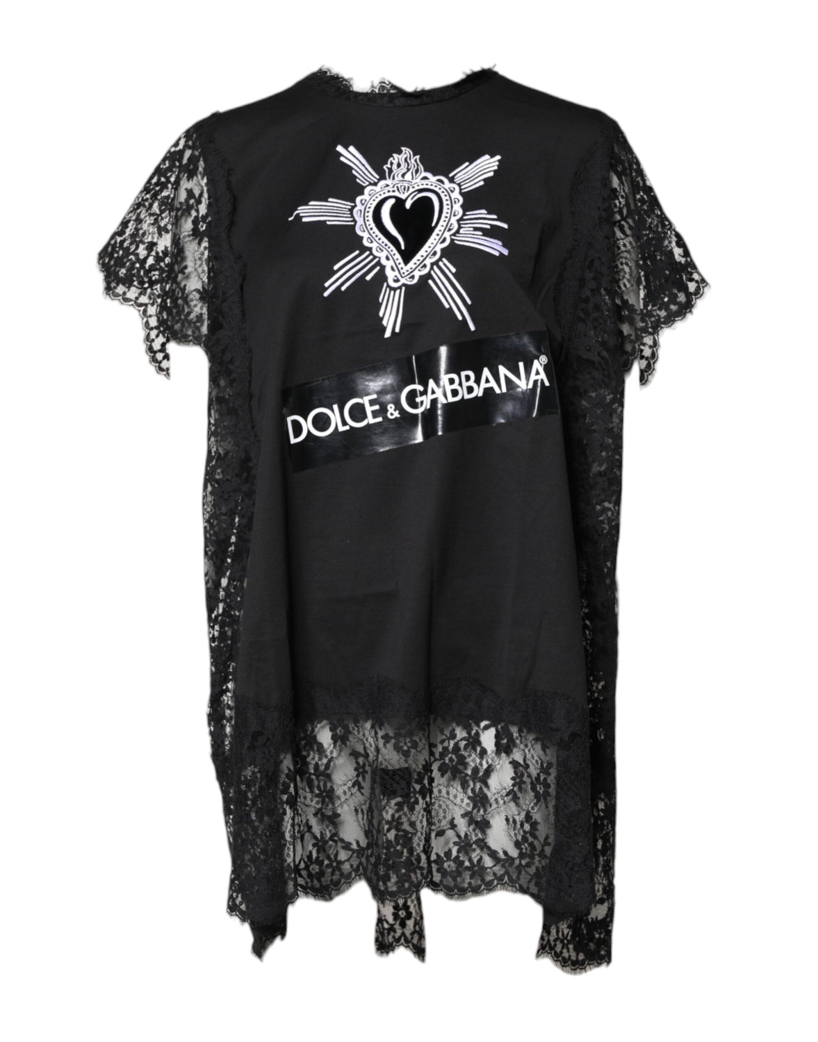Black Lace Sheer Sacred Heart Crew Neck Top