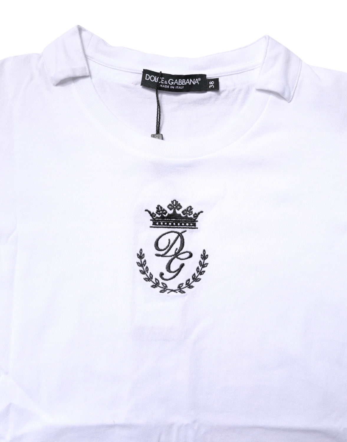 White Logo Crown Cotton Crew Neck T-shirt