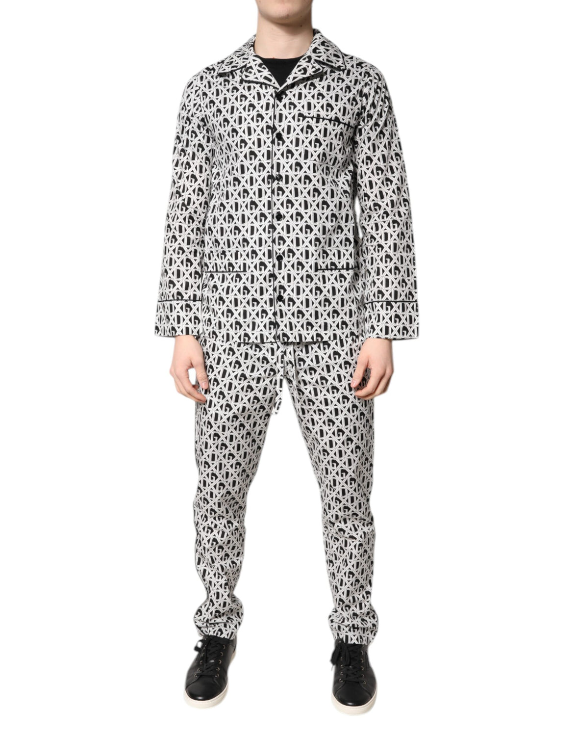 Black White DG Print Cotton Pajama Set Sleepwear