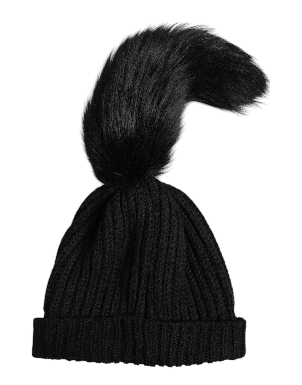 Black Acrylic Knitted Fur Winter Beanie Hat