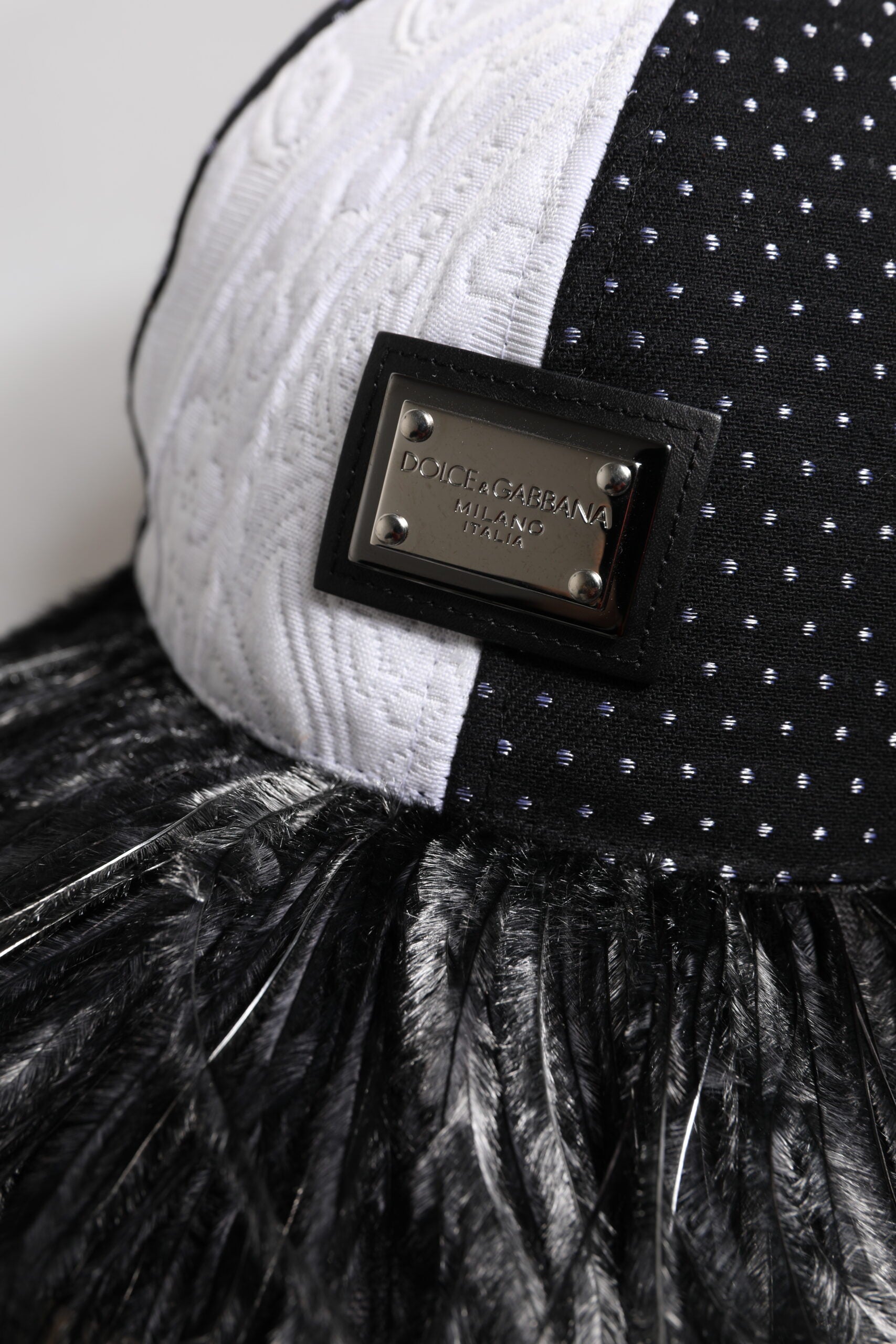 White Black Polka Dot Feathers Baseball Cap