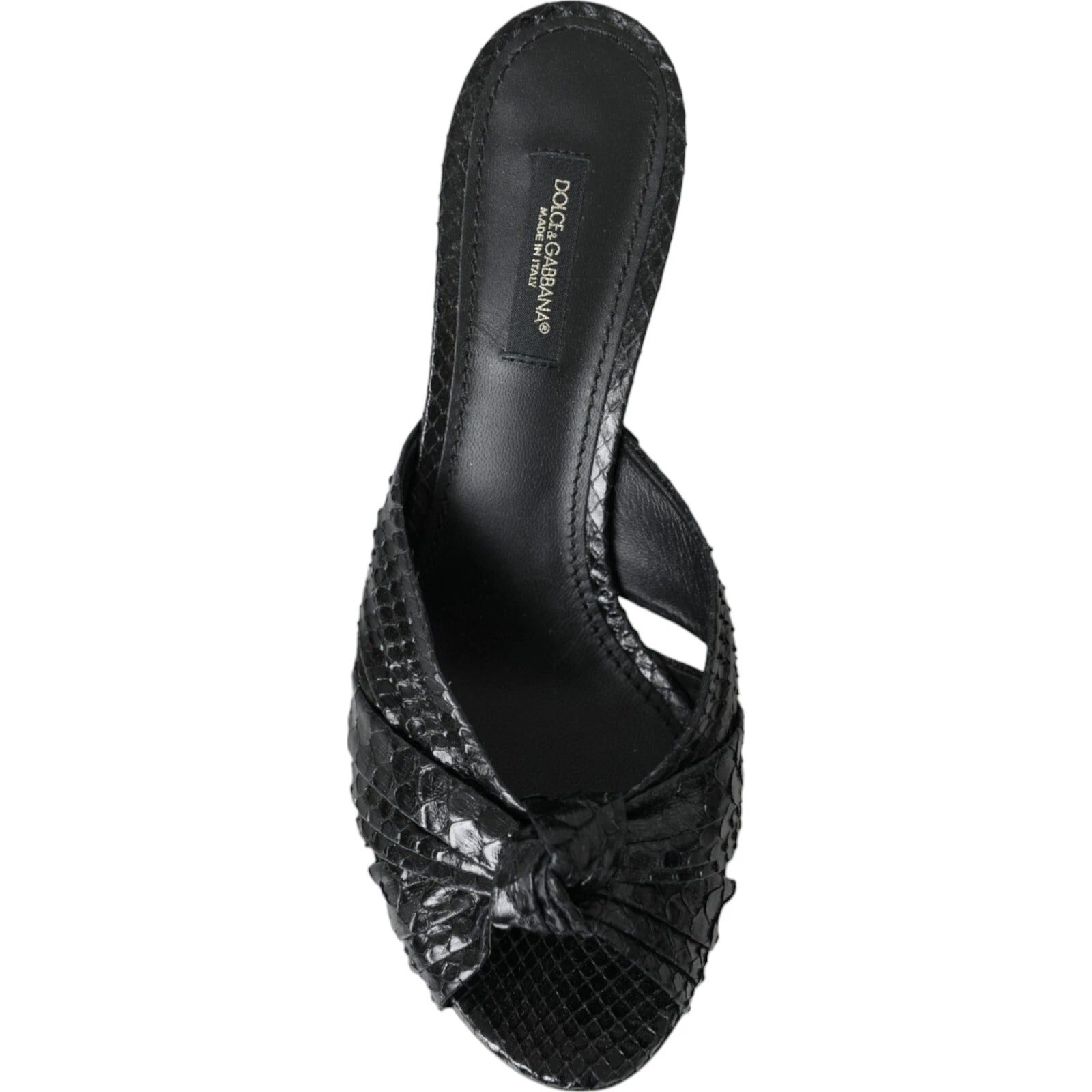 Black Python Leather Heels Slides Shoes