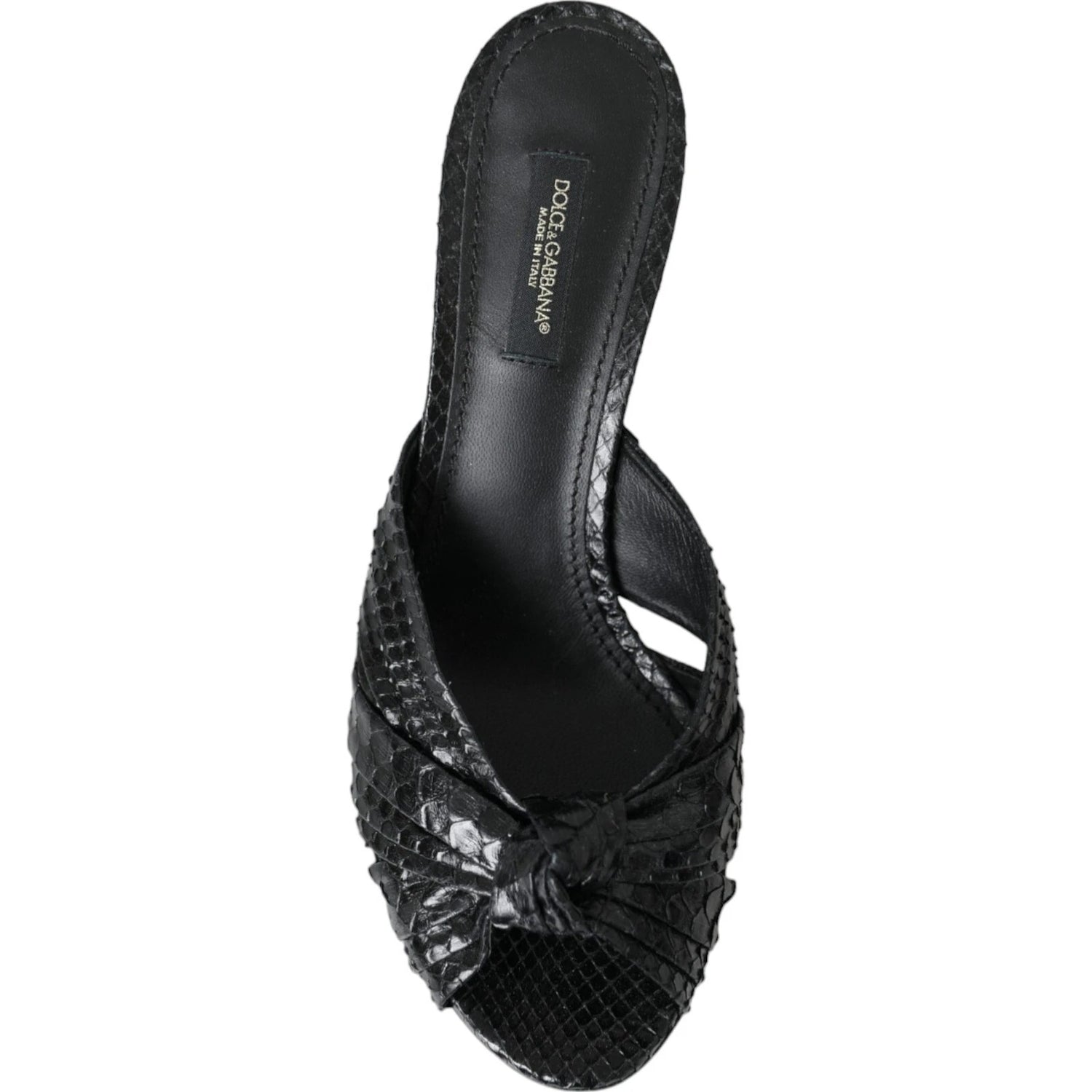 Black Python Leather Heels Slides Shoes