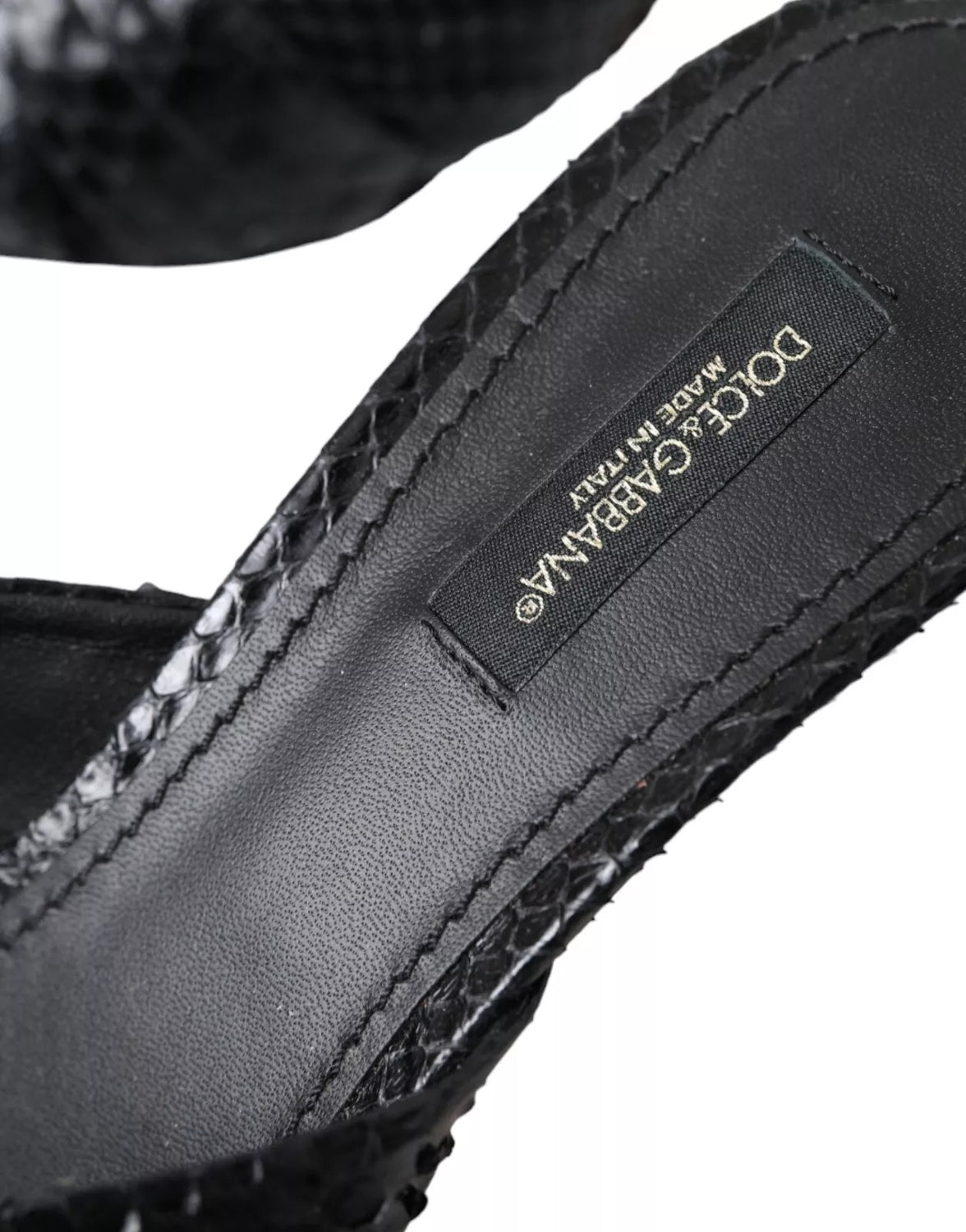 Black Python Leather Heels Slides Shoes