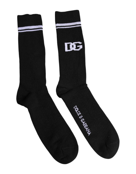Black Cotton DG Logo Mid Calf Men Socks