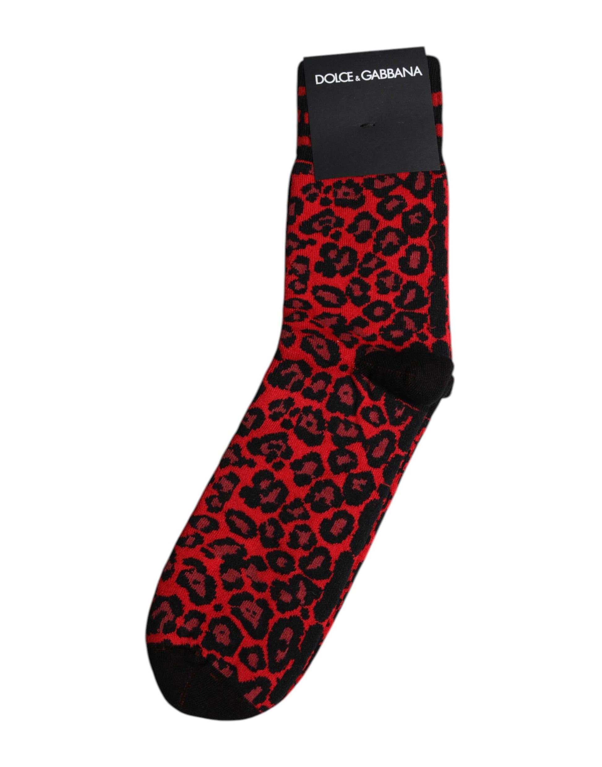 Black Red Leopard Mid Calf Men Socks