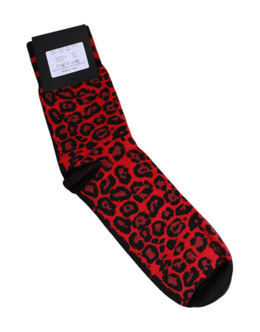 Black Red Leopard Mid Calf Men Socks