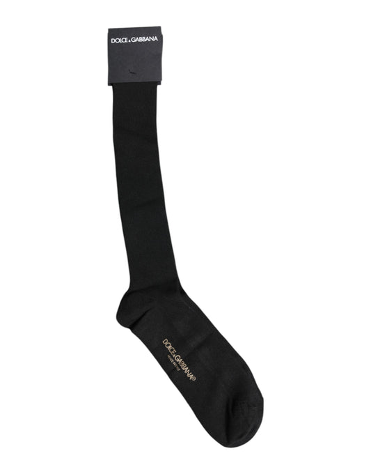 Black Viscose Logo Over The Calf Socks