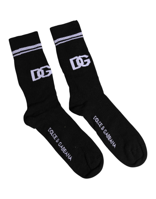 Black Cotton DG Logo Mid Calf Men Socks