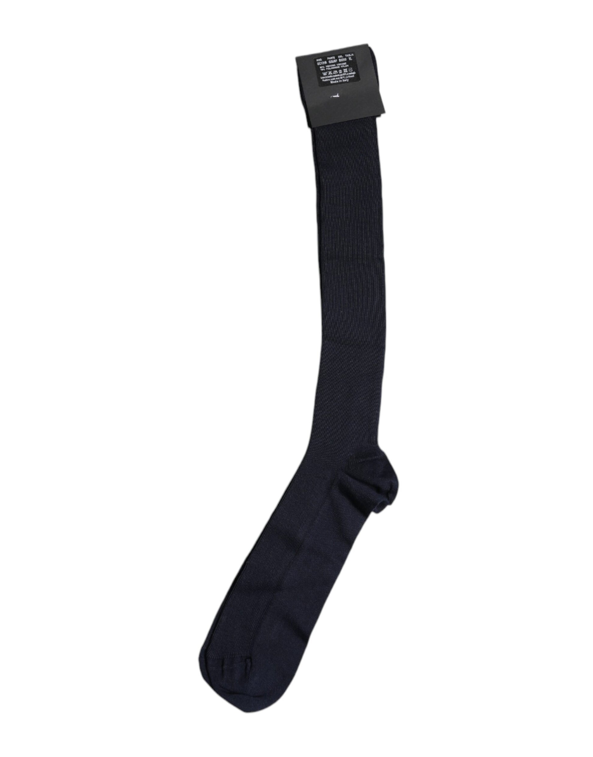 Black Viscose Logo Over The Calf Socks