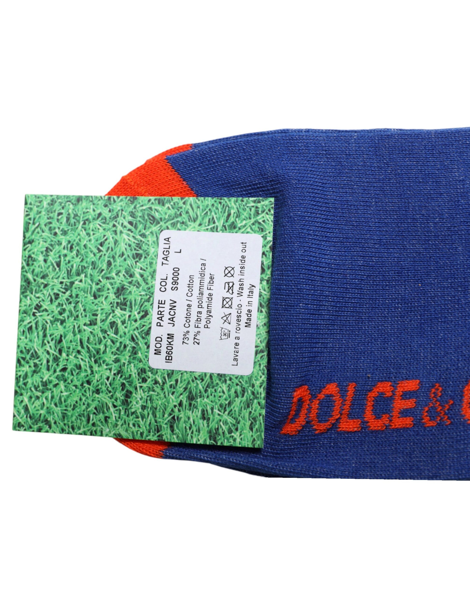 Blue Cotton DG Logo Print Mid Calf Socks