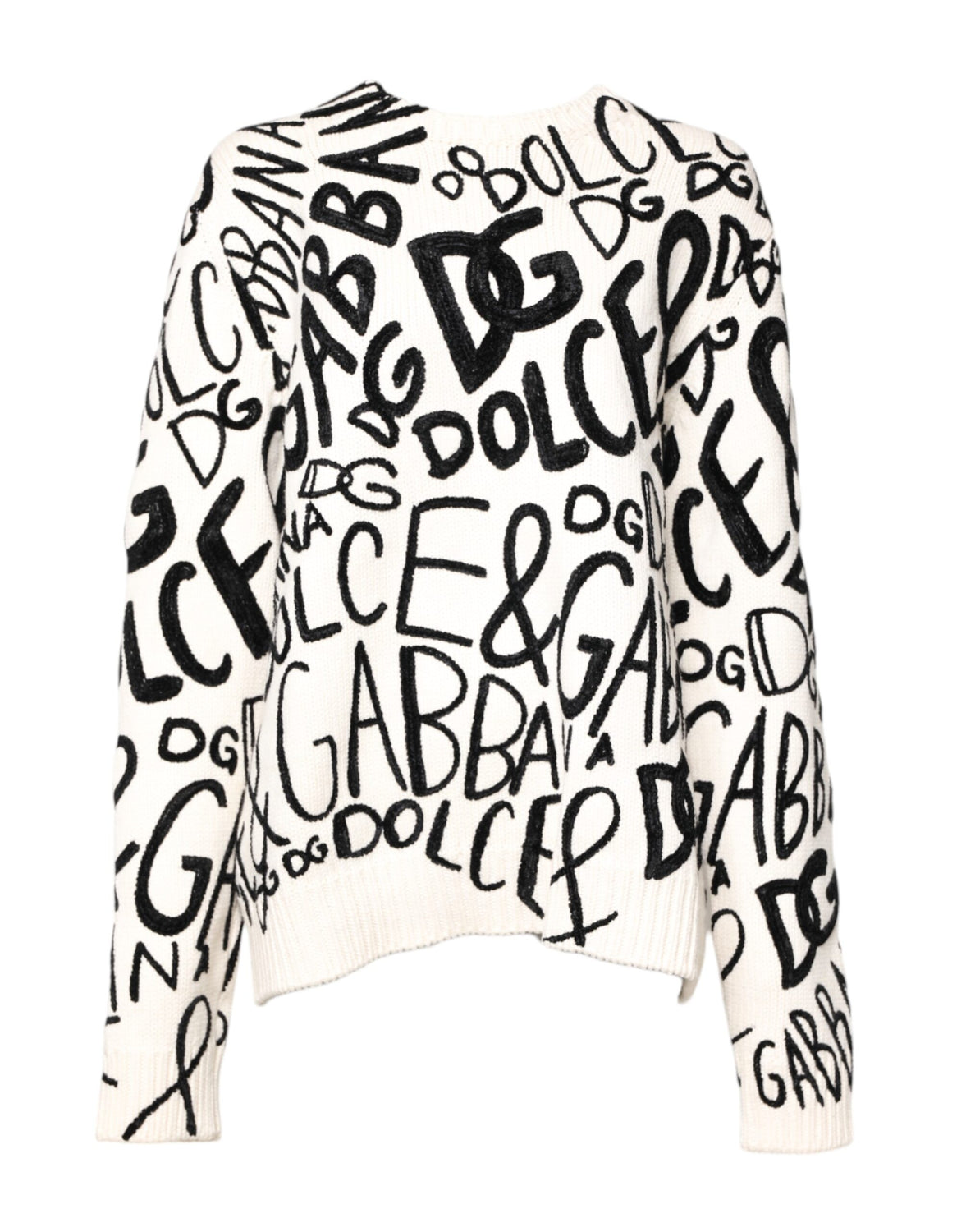 White Black Logo Print Women Pullover Sweater