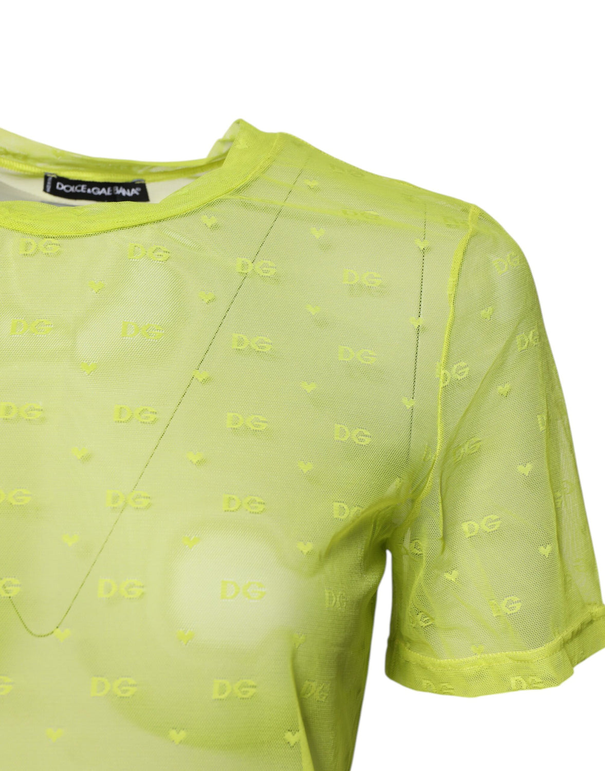 Green Nylon See Through Women Short Sleeves Top