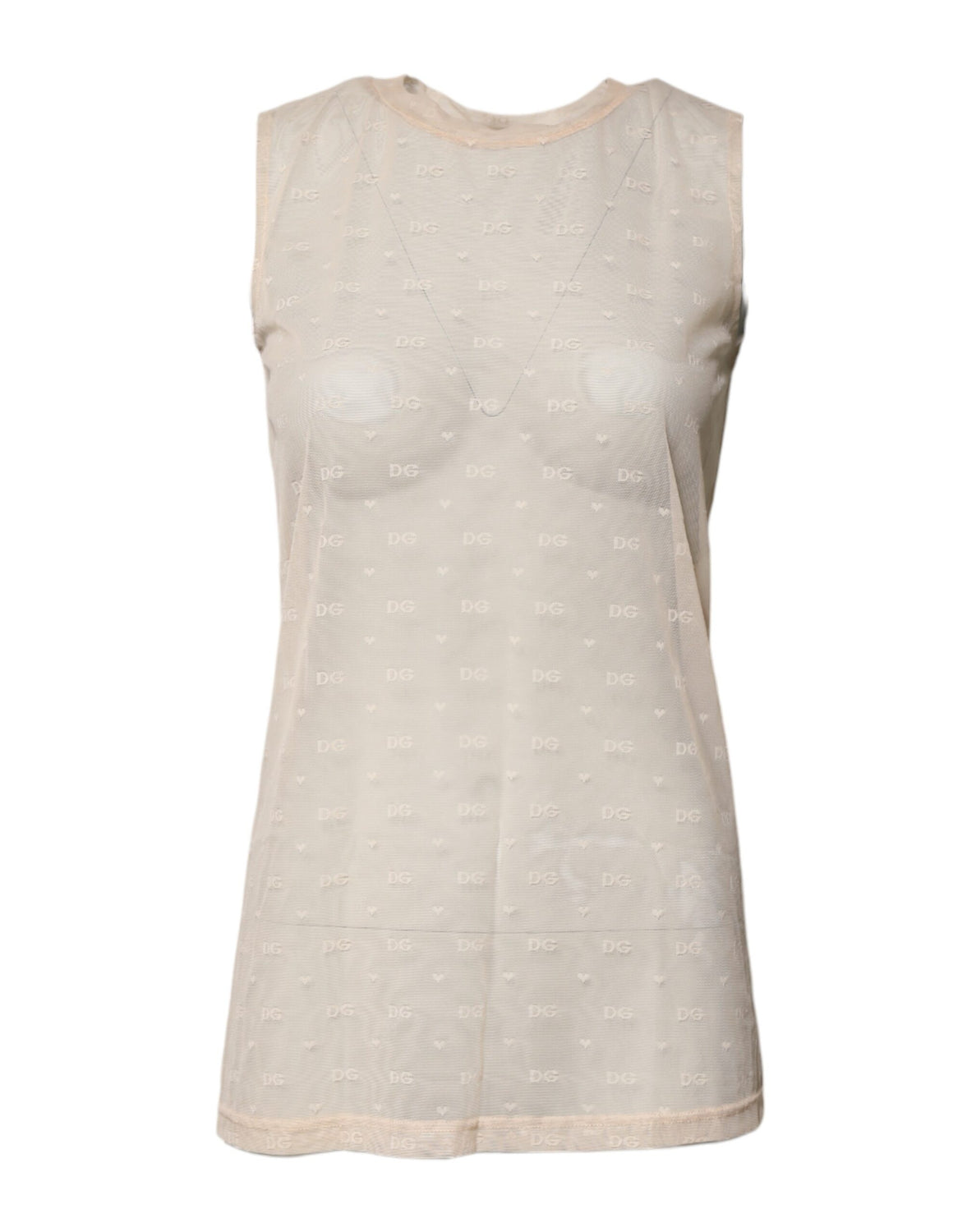 Ivory Nylon Logo See Through Sleeveless Tank Top