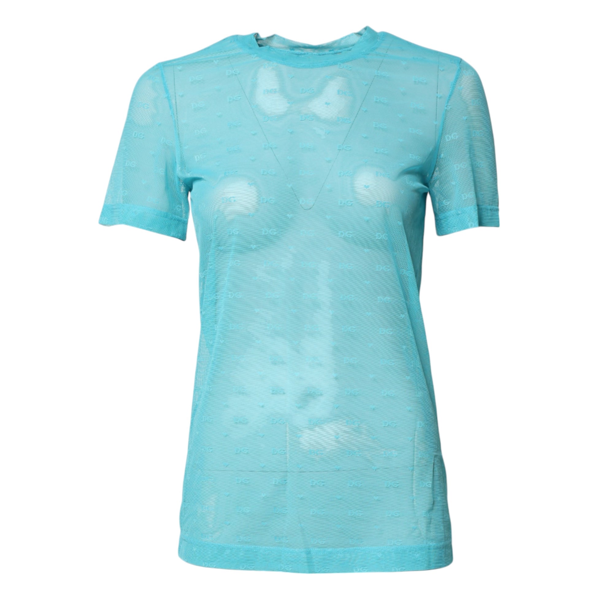 Blue Nylon See Through Women Short Sleeves Top