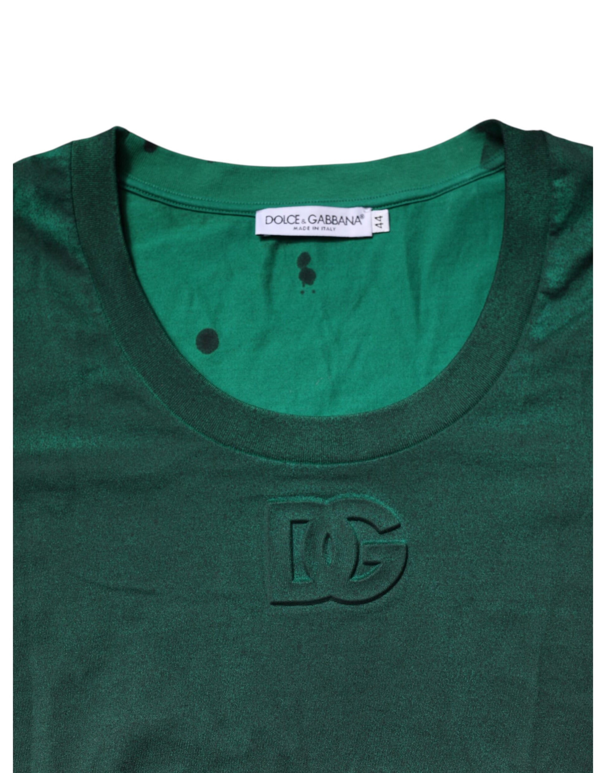 Green Cotton Round Neck Short Sleeves T-shirt