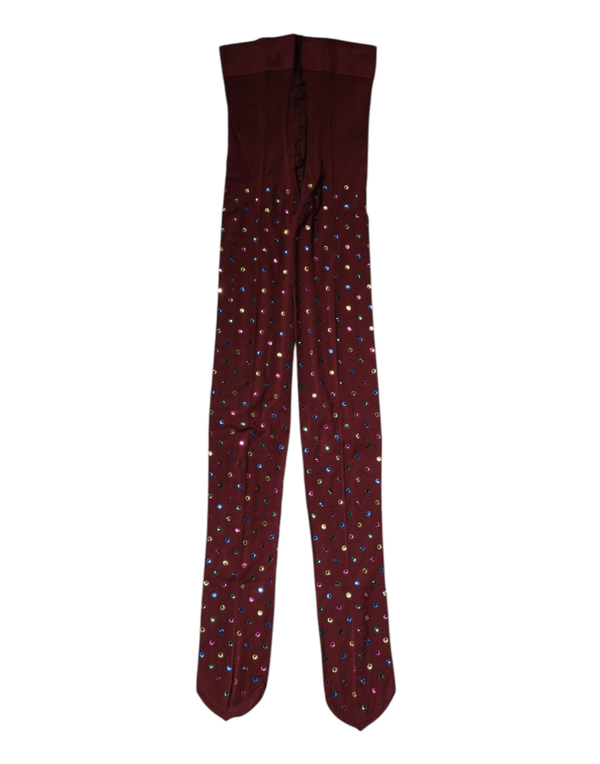 Maroon Nylon Crystal Embellished Pantyhose Tights
