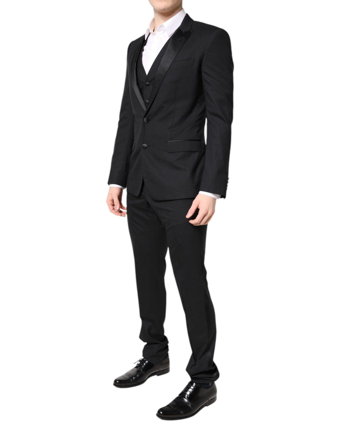 Black Wool Single Breasted 3 Piece Suit