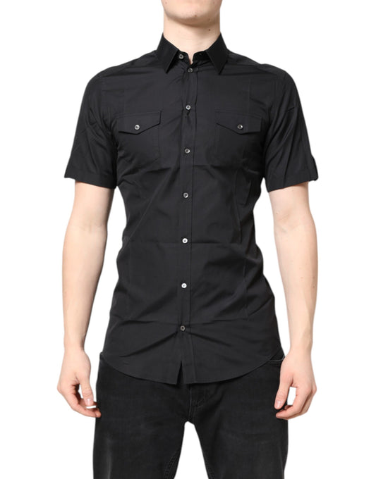 Black Short Sleeves Cotton GOLD Casual Shirt