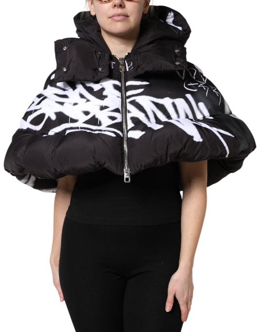 Black Padded Hooded Full Zip Cropped Jacket