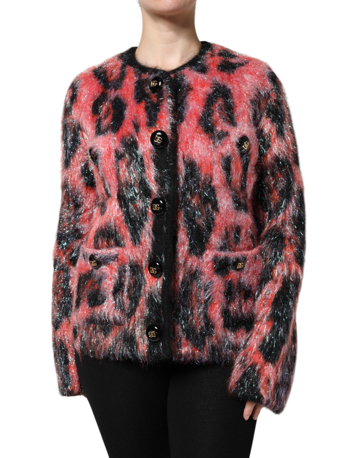 Red Mohair Wool Button Down Cardigan Sweater