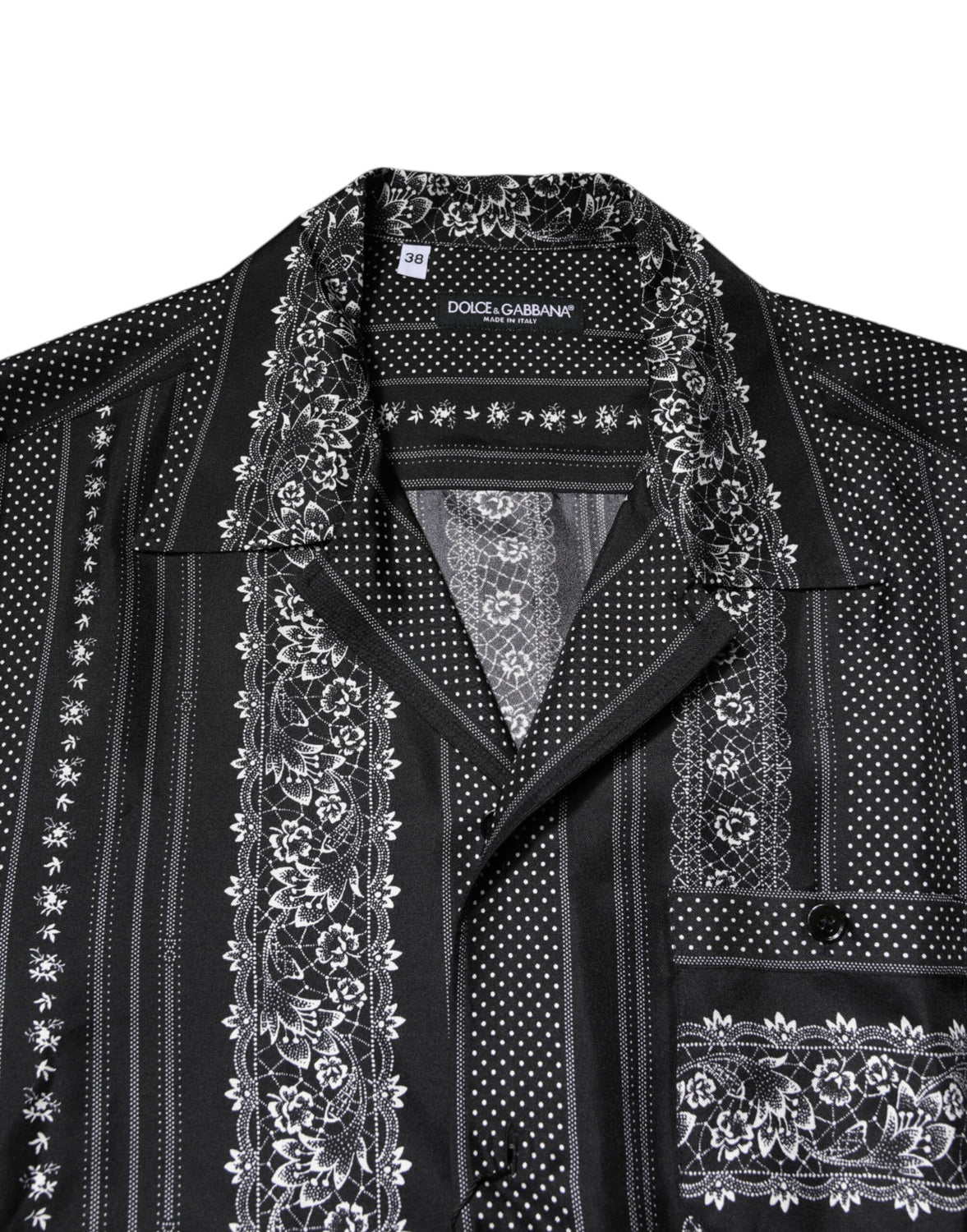 Black Silk Floral Print Short Sleeves Shirt