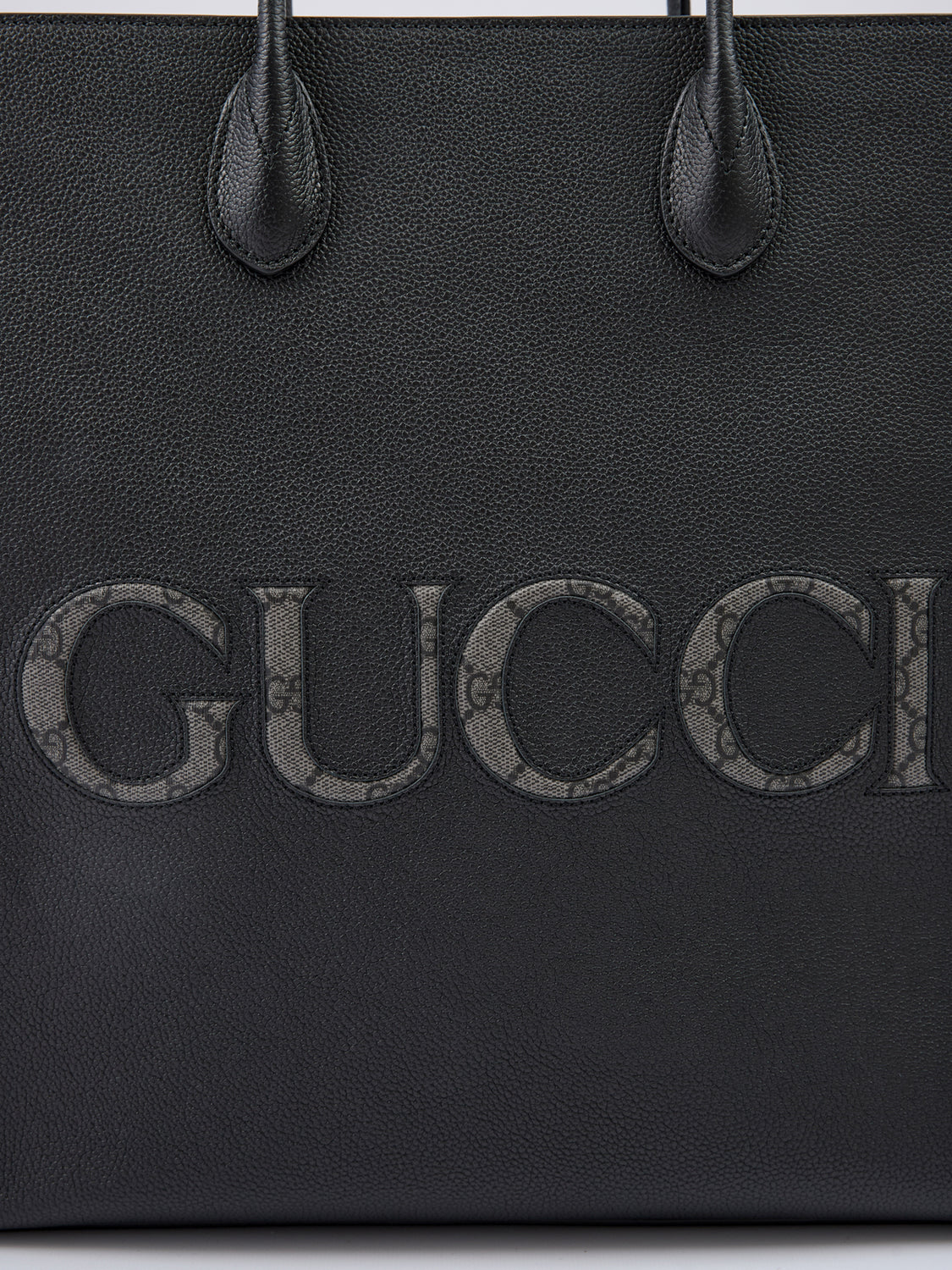 Black Leather Logo Medium Tote Bag