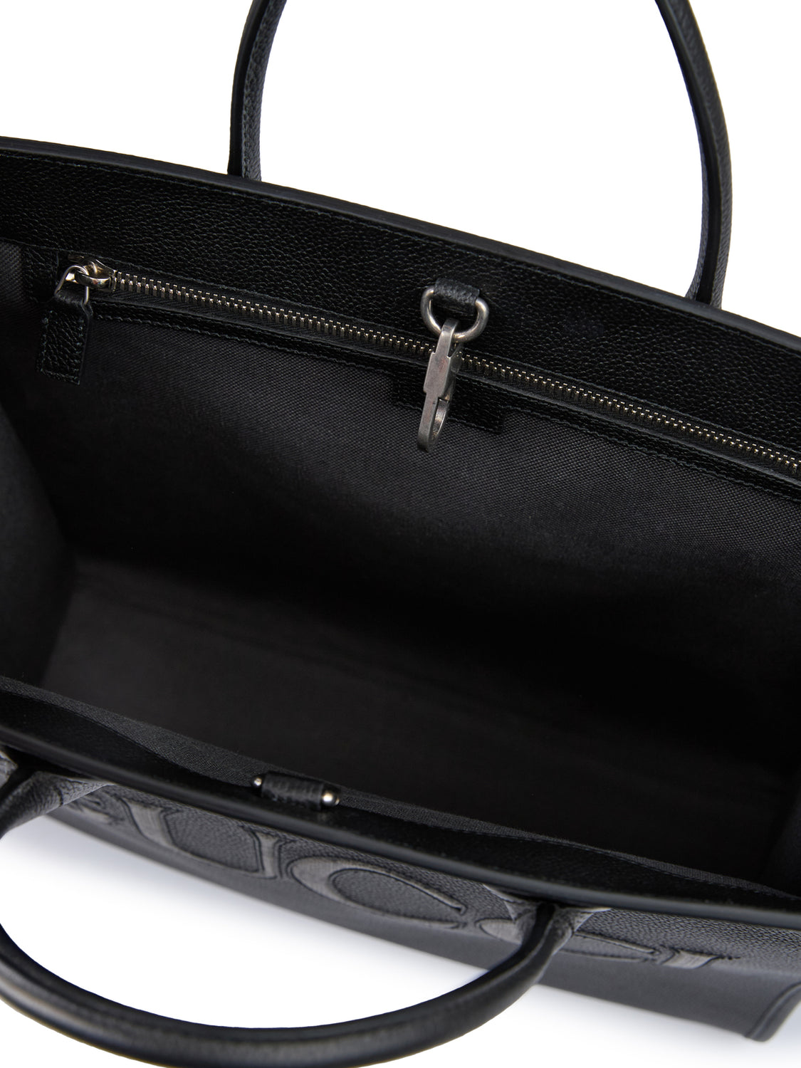 Black Leather Logo Medium Tote Bag