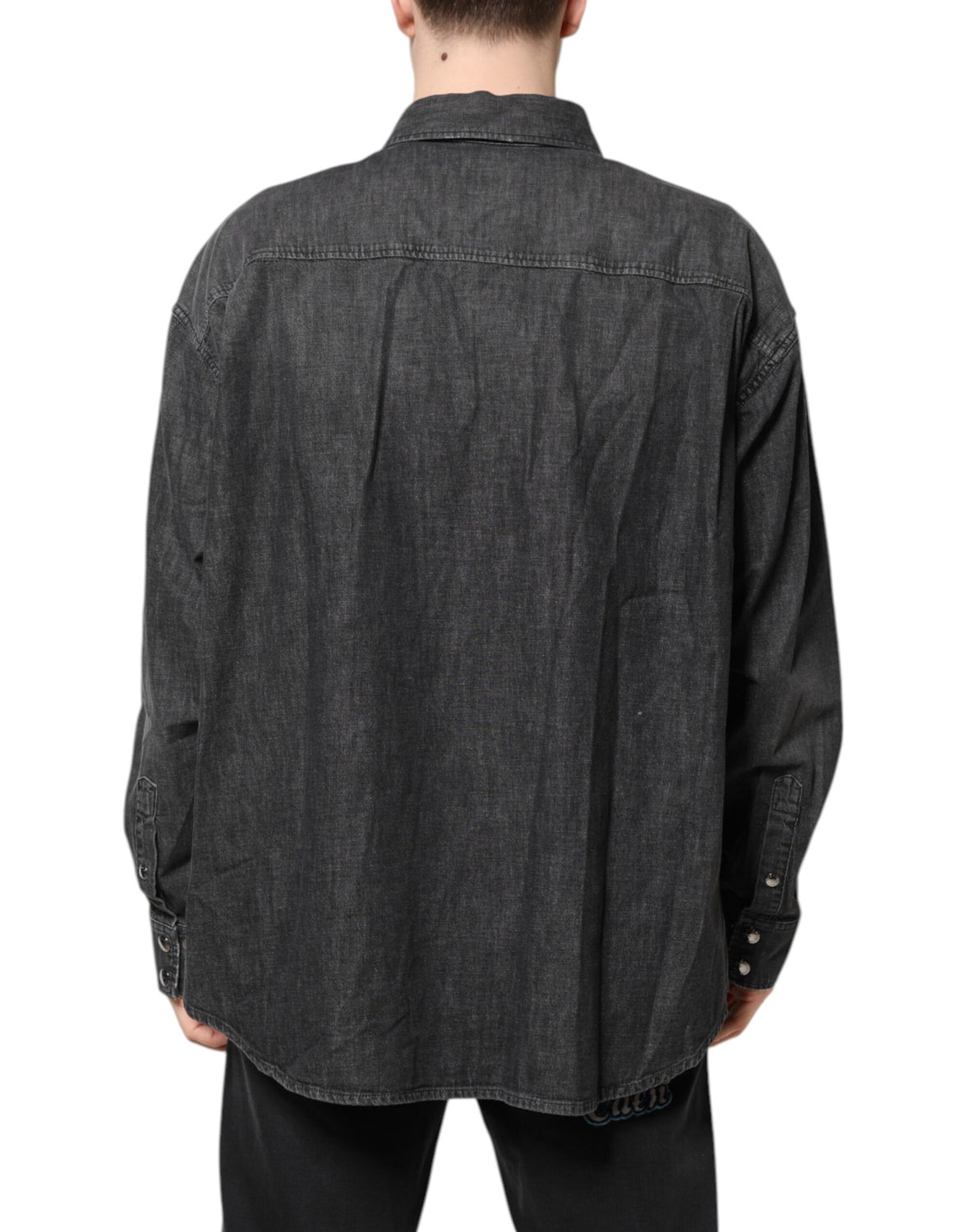 Gray Long Sleeves Button Down Denim Shirt