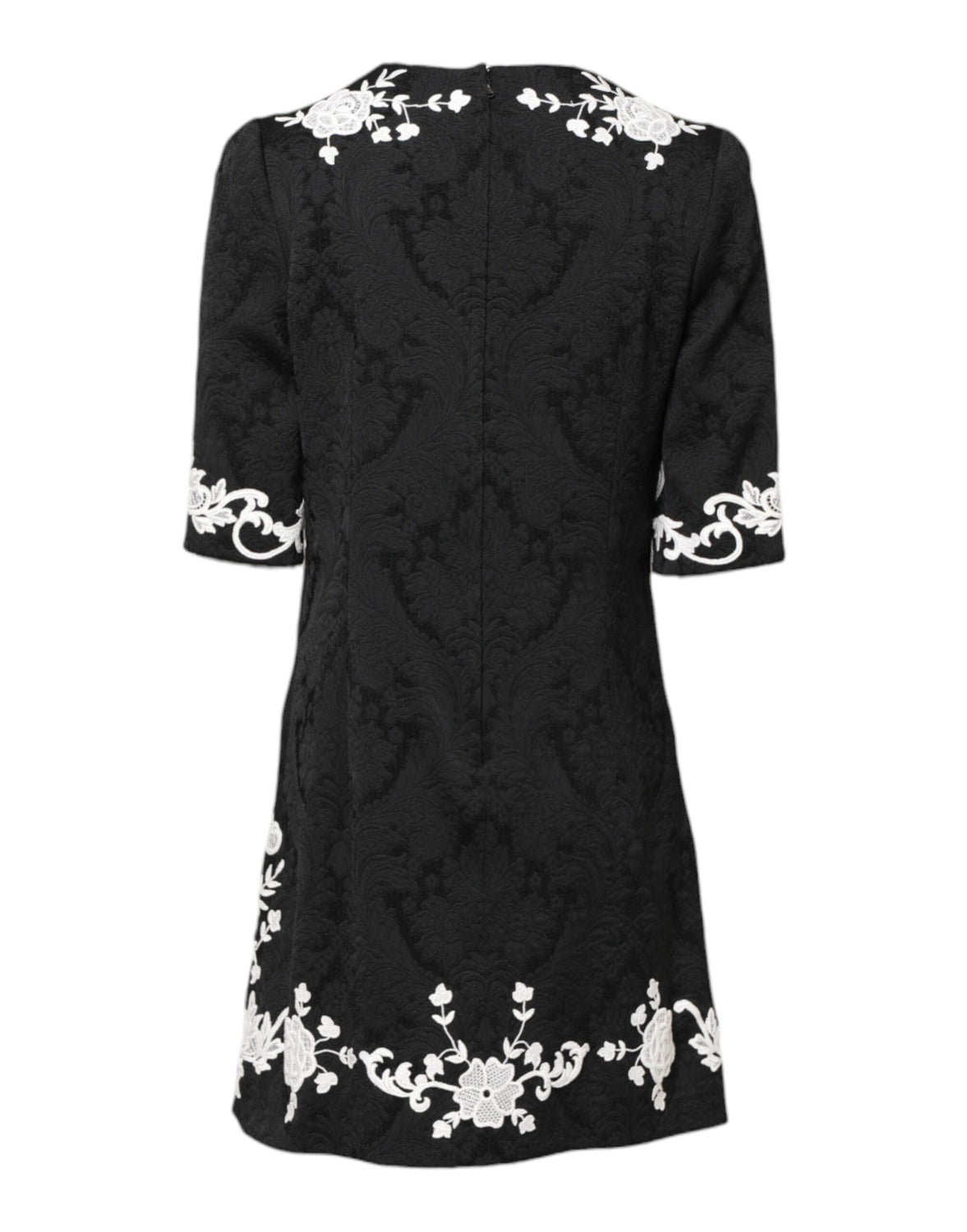 Black Floral Lace Short Sleeves Mini Dress