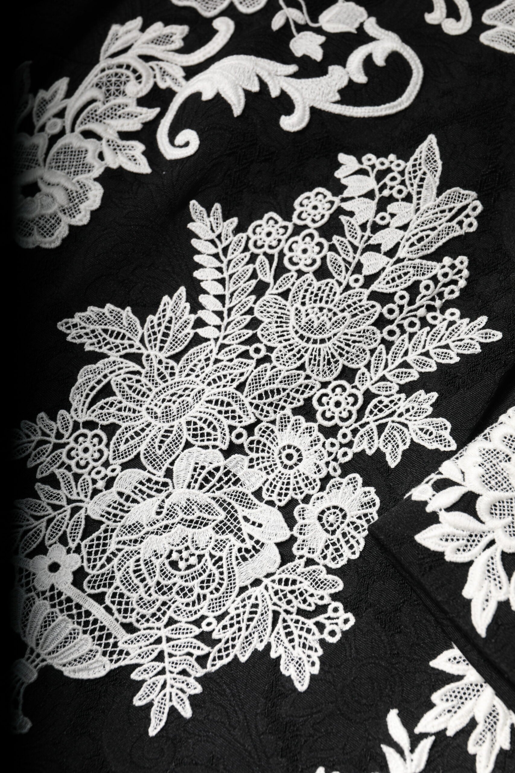 Black Floral Lace Short Sleeves Mini Dress