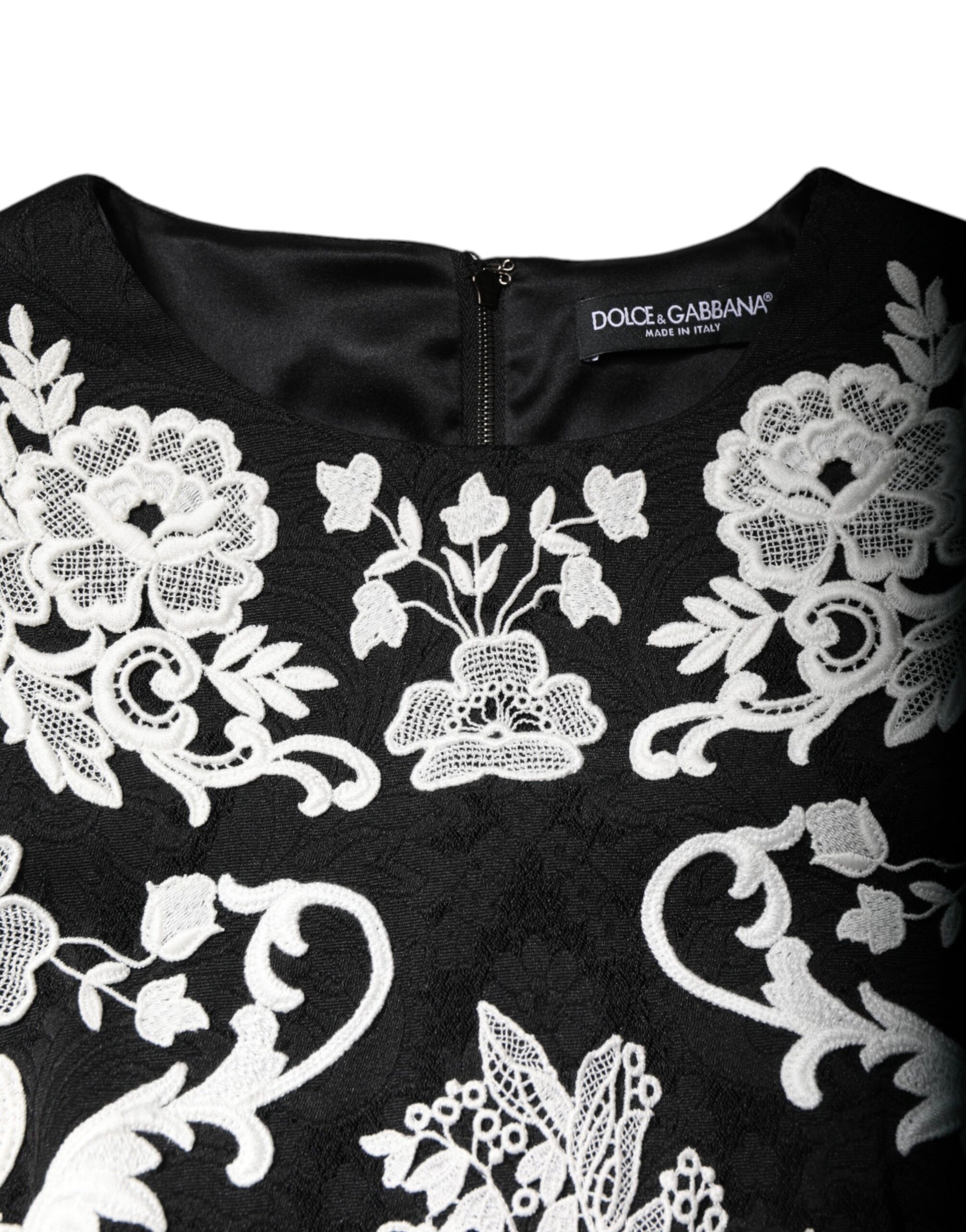 Black Floral Lace Short Sleeves Mini Dress