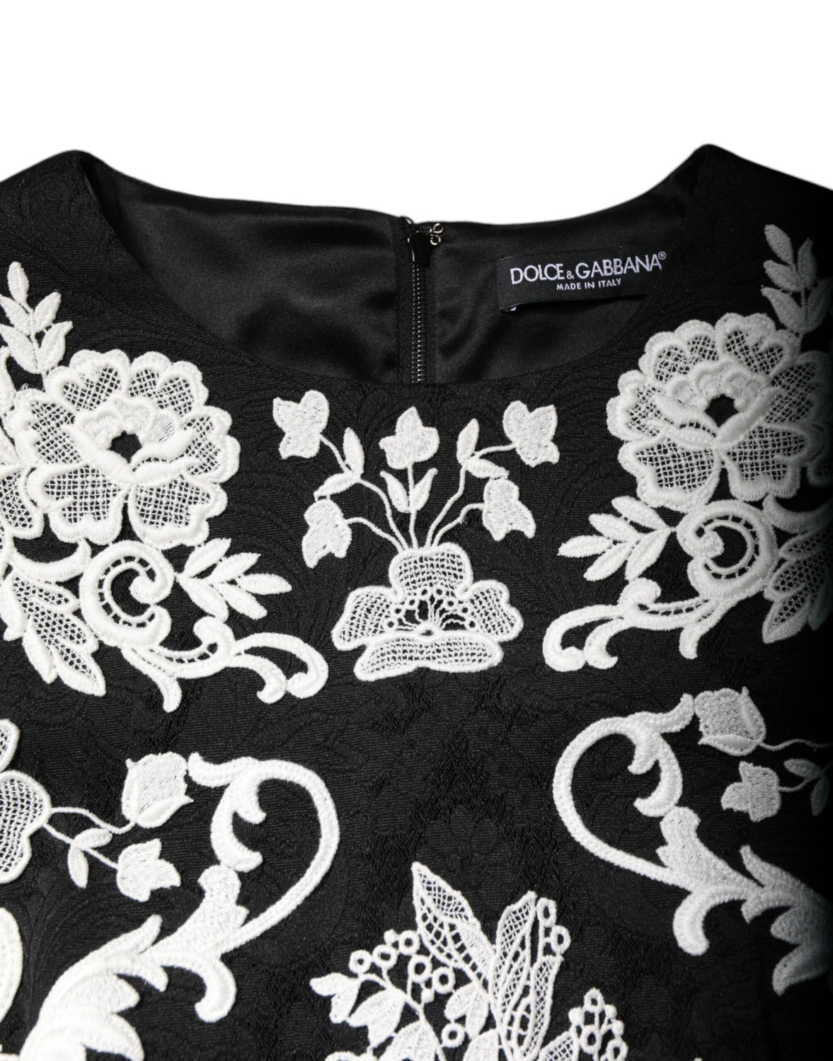 Black Floral Lace Short Sleeves Mini Dress