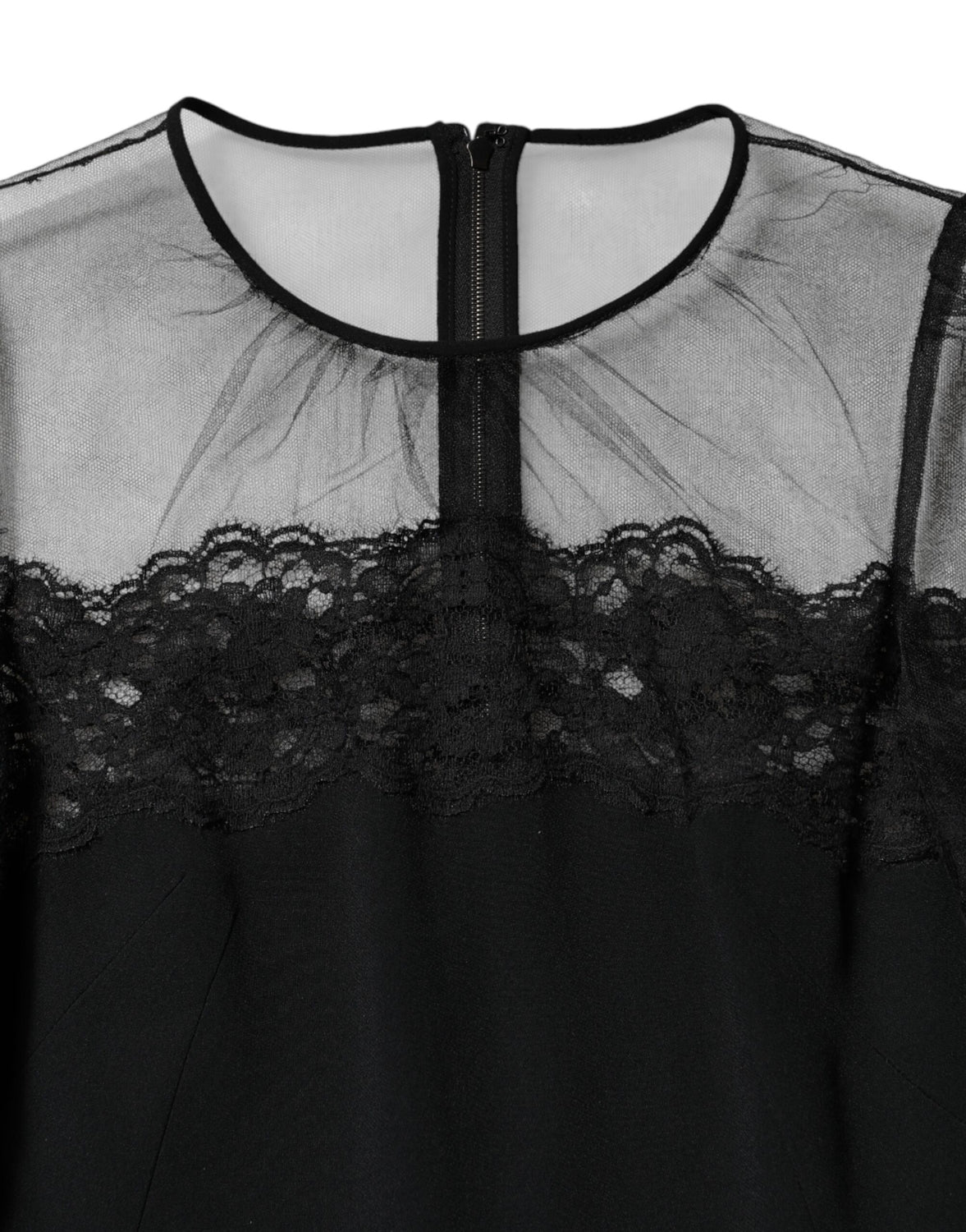 Black Lace Trim Nylon Tulle Sheath Midi Dress