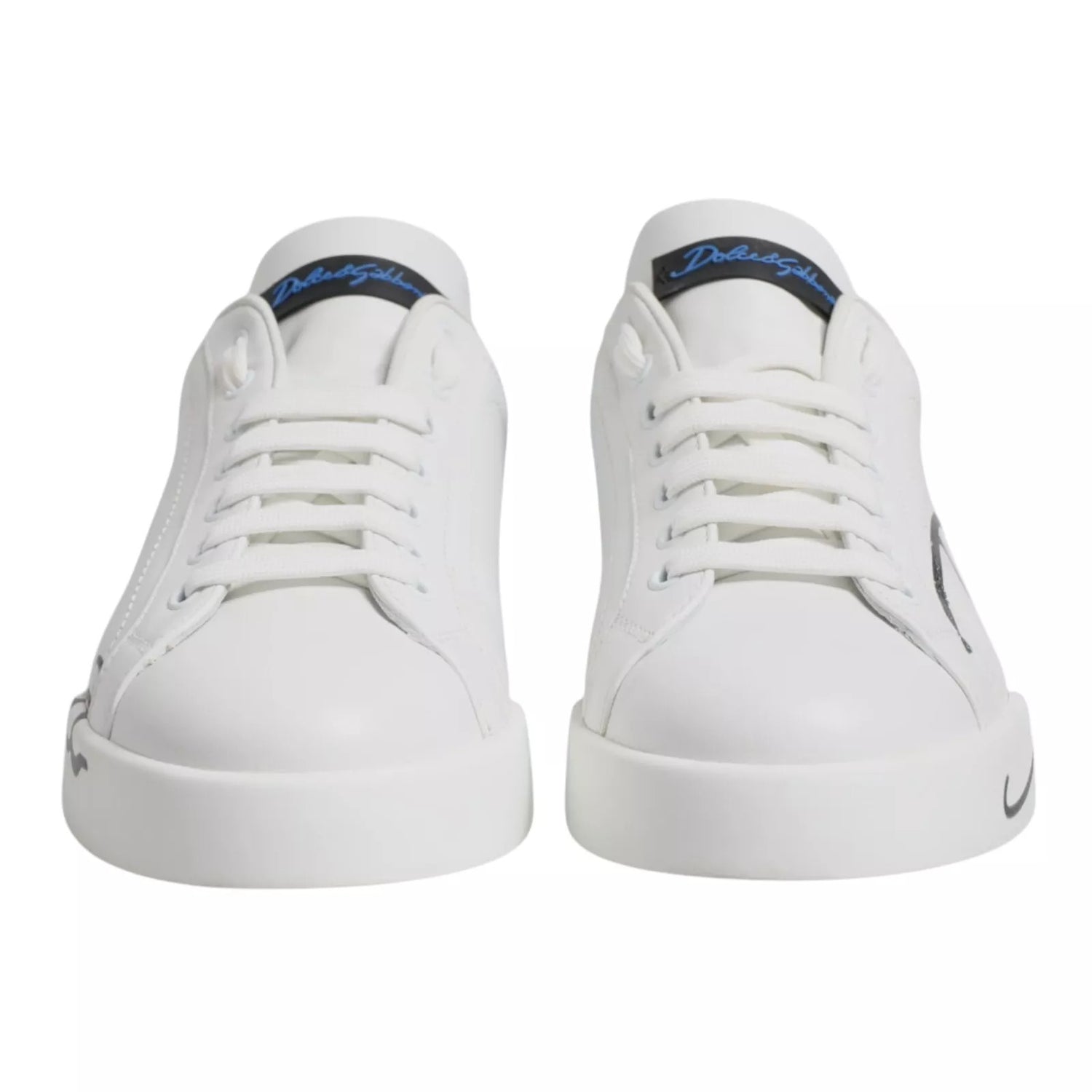 White Blue Leather Logo Low Top Sneakers Shoes
