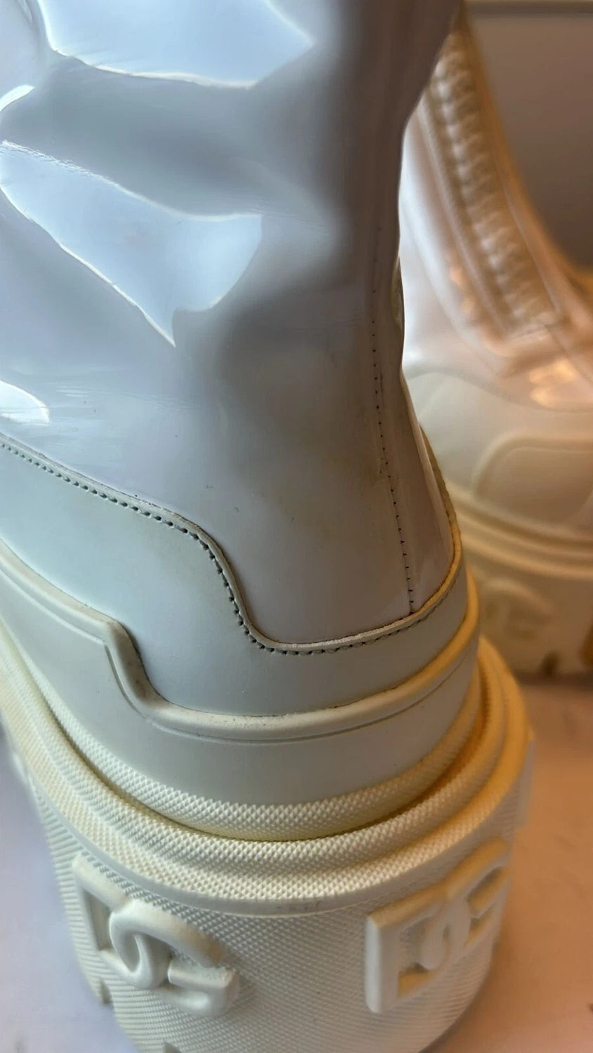 White Leather Rubber Logo Ankle Boots Shoes