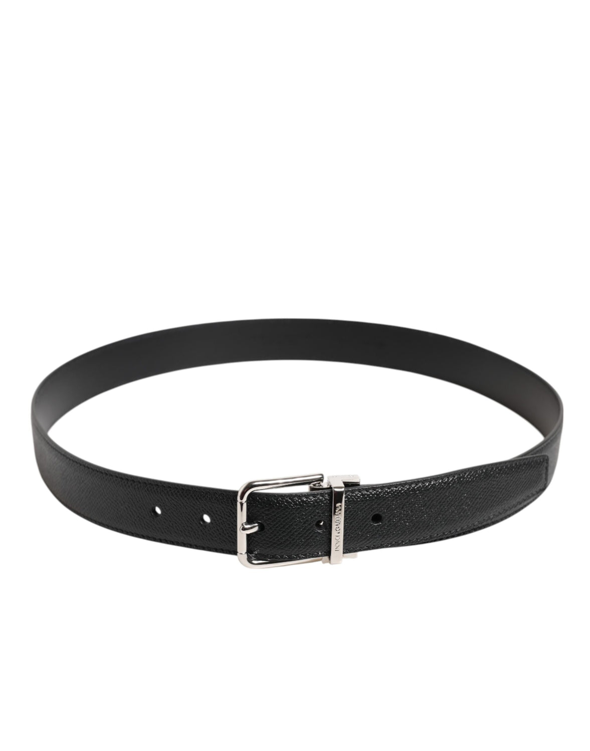 Black Calf Leather Silver Metal Buckle Belt