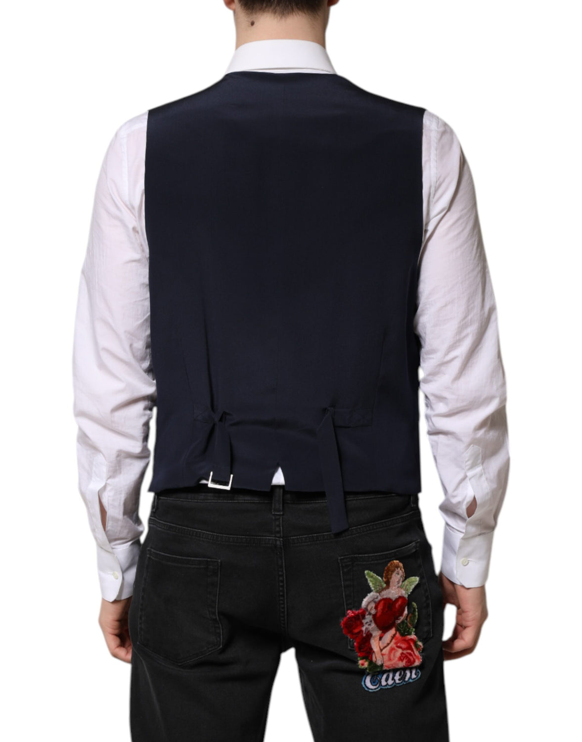 Blue Stripes Wool Formal Men Waistcoat Vest