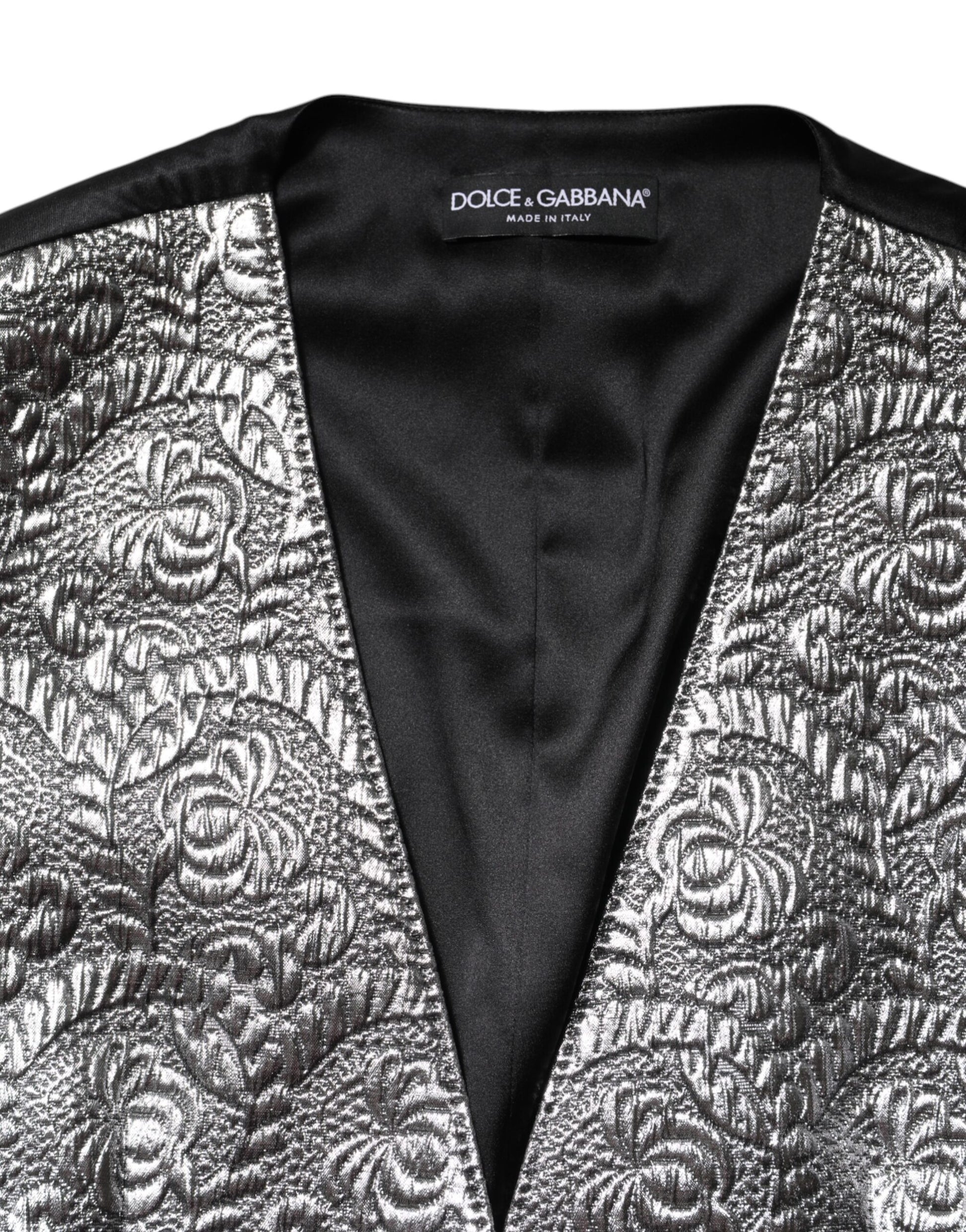 Silver Floral Jacquard Sleeveless Vest Top