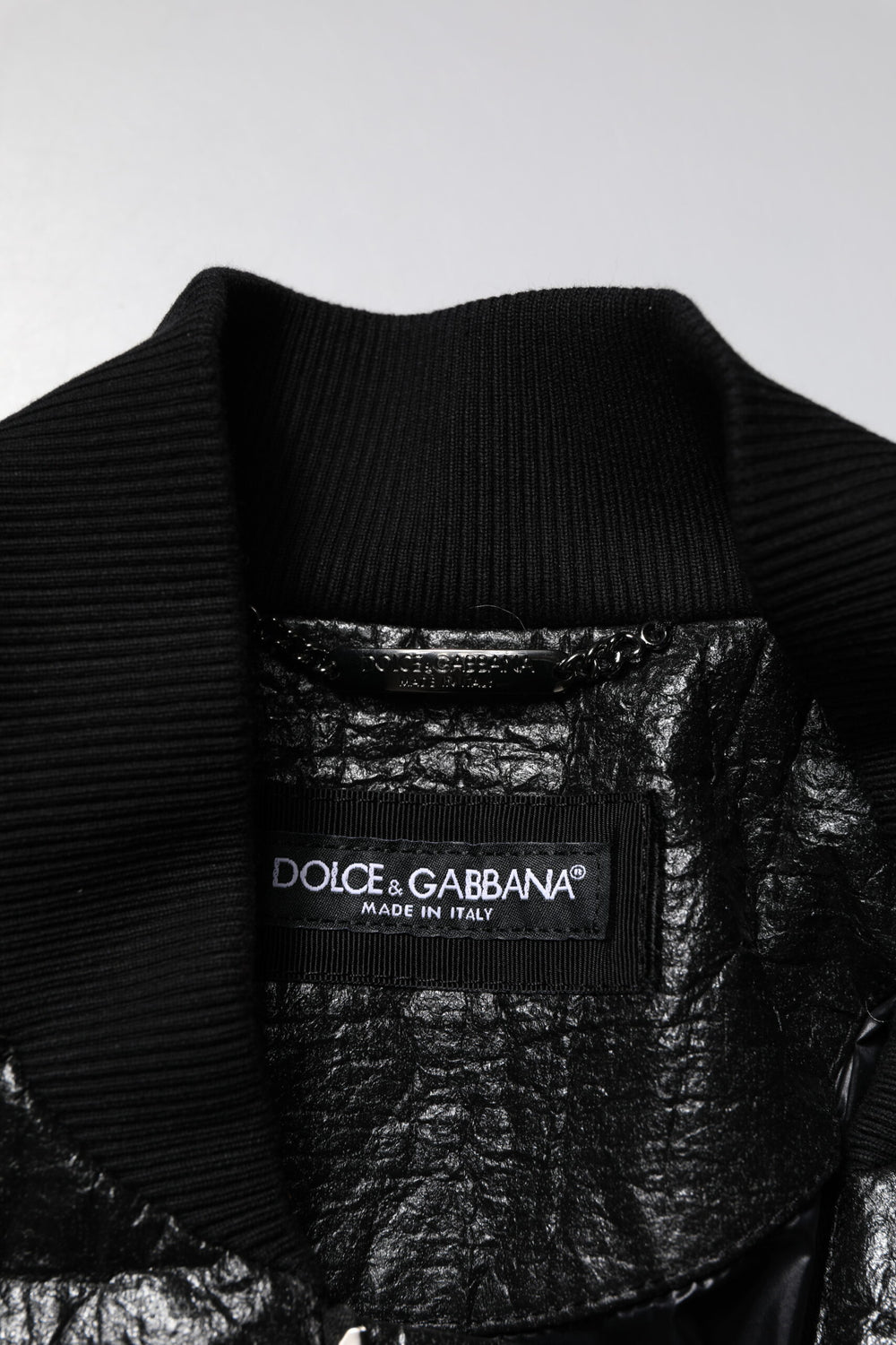 Black Logo Plaque Bomber Full Zipper Jacket