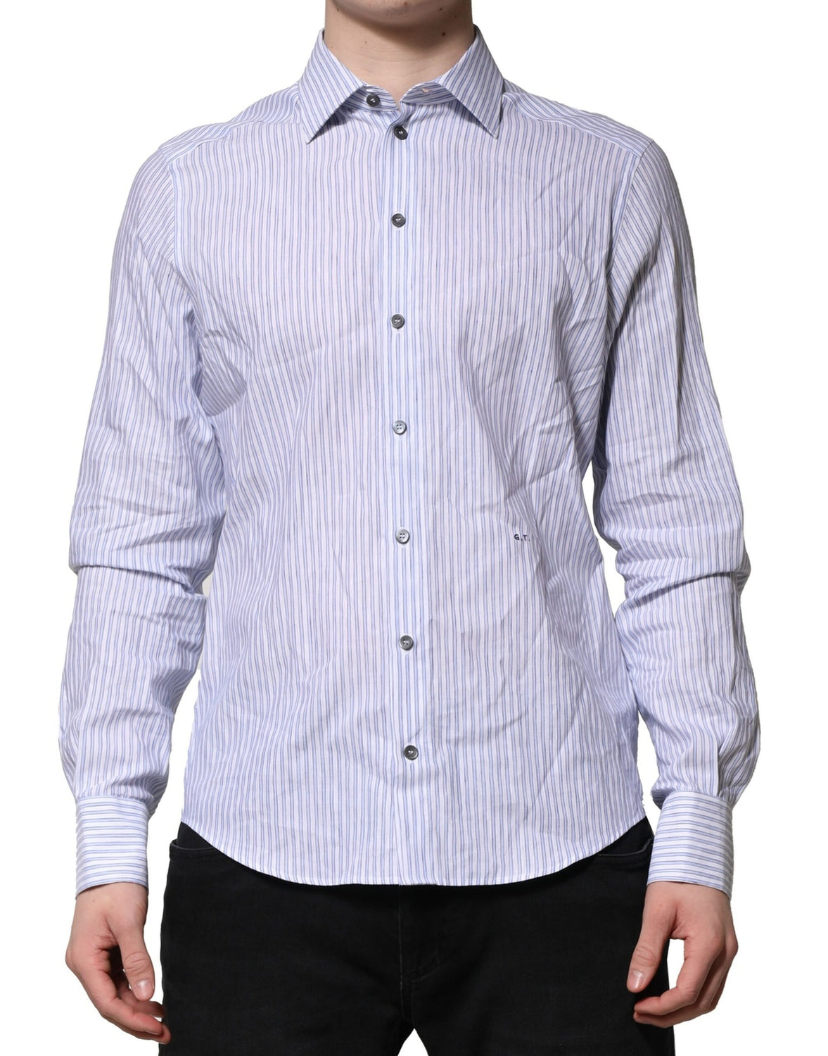 White Blue Striped Cotton Dress Formal Shirt