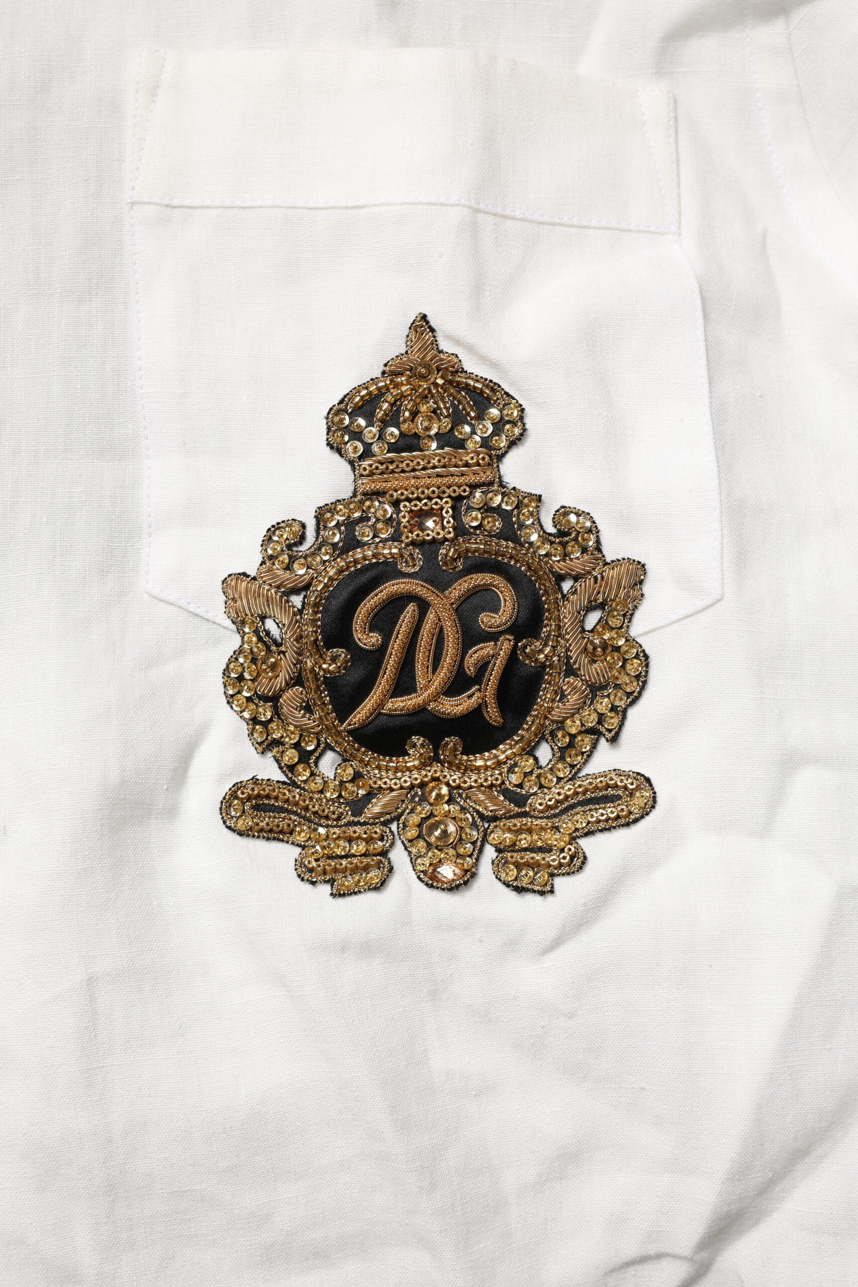 White DG Crown Embellish Dress Formal Shirt