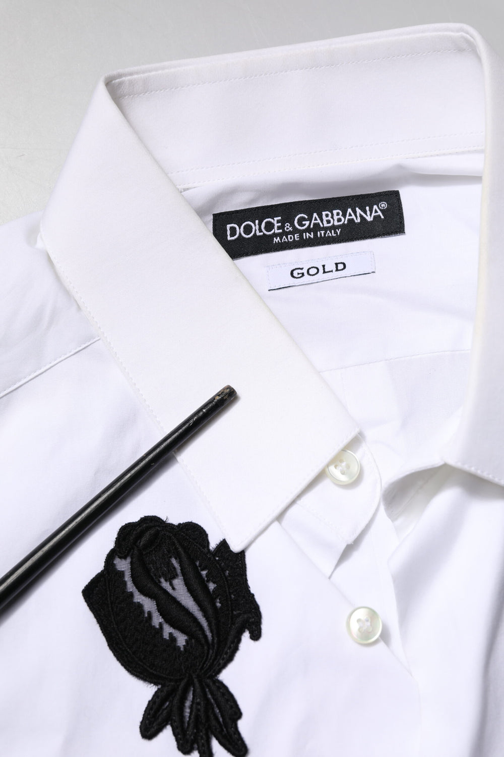 White Floral Embroidery Men GOLD Formal Shirt