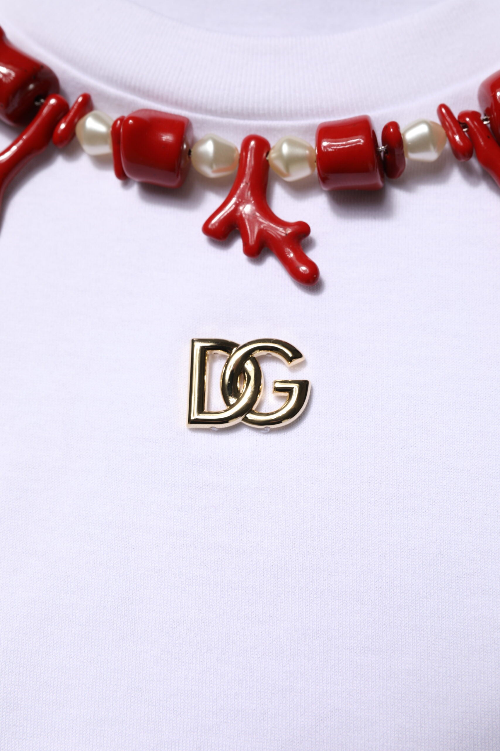 White Embellished Cotton Crew Neck T-shirt