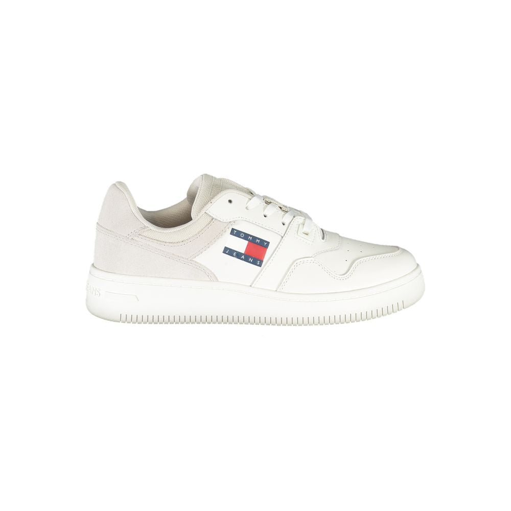 White Polyester Athletic Sneakers