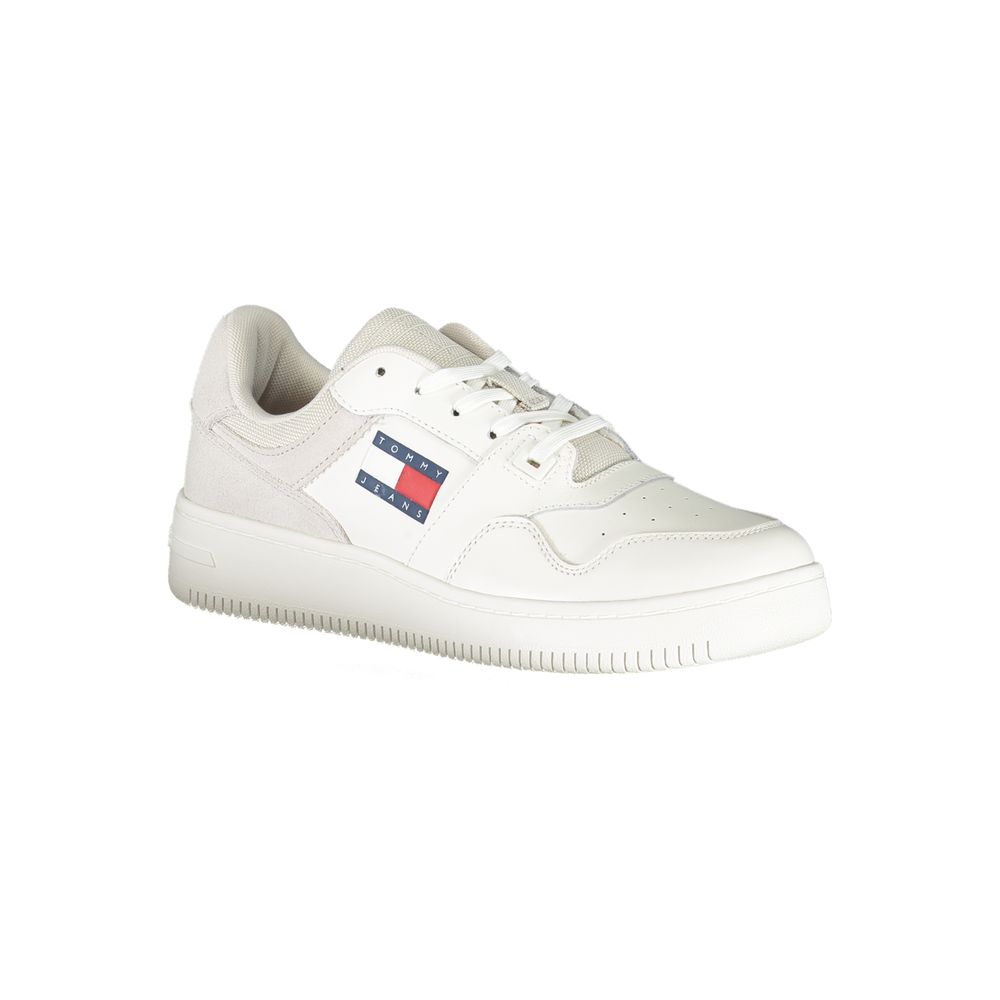 White Polyester Athletic Sneakers