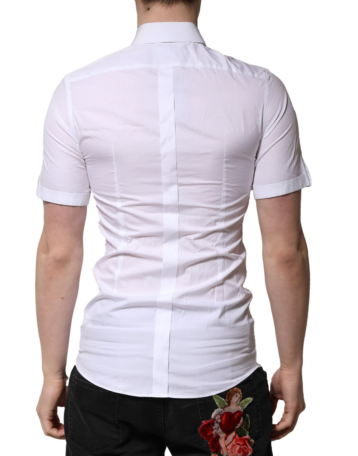 White Cotton GOLD Short Sleeves Formal Shirt