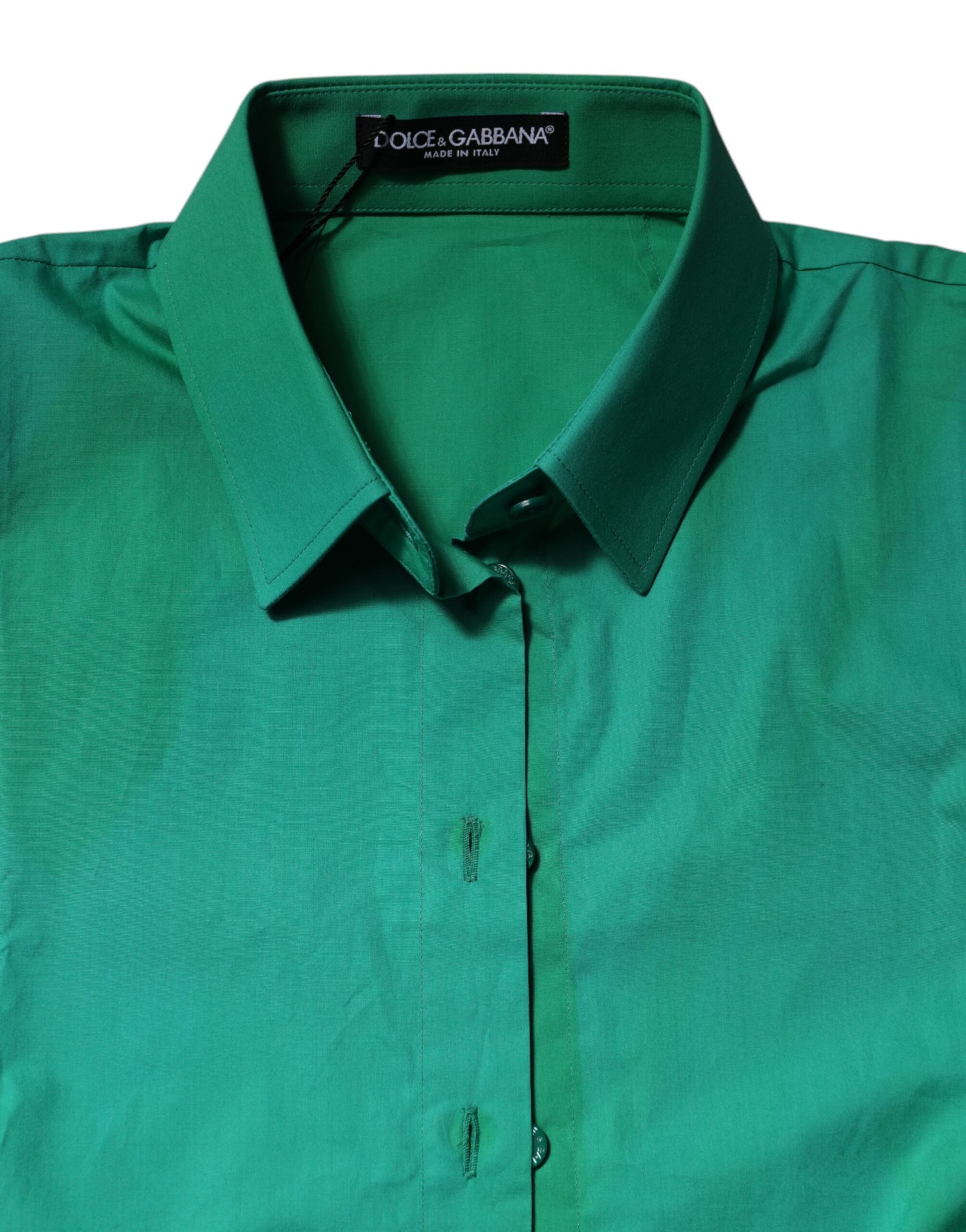 Green Collared Cotton Short Sleeves Blouse Top